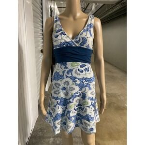 PATAGONIA XS Floral Print Dress Sleeveless Blue White Casual Summer